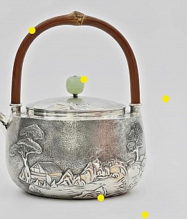 Pure fine silver teapot with landscape relief £5000 Order number 858