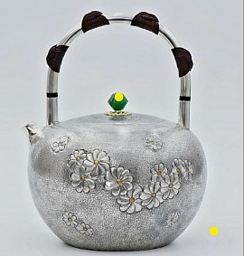 Fine pure sterling silver handcrafted teapot with gemstone knob £5000 order number 588