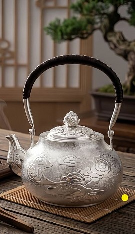 Fine silver handicrafted teapot with cloud relief £4008 order number 588
