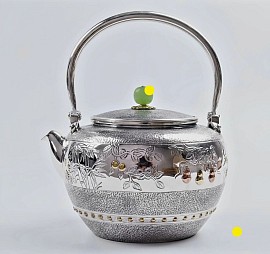 Fine sterling silver teapot with bamboo carvings £4080 order number 488