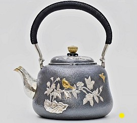 Sterling silver teapot kettle with gilded bird motifs £5800 order number 588