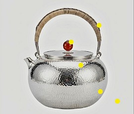 Sterling silver teapot with rattan handle & jade finial £4008 order number 588