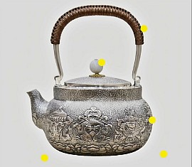 Exquisite sterling silver teapot with intricate relief £4500 order number 508